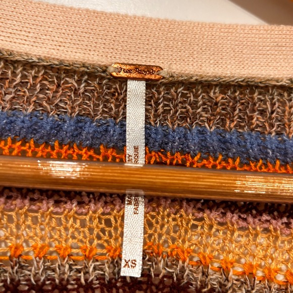 Free People Striped Crochet Long Duster Cardigan Sweater Womens XS Boho Festival - Picture 9 of 13